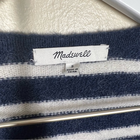 Madewell Womens Cozy Walker Navy White Stripe Wool Alpaca Blend Cardigan Sweater - Picture 7 of 9